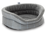 Pet Luxury Snug Oval Dog Bed 6 Sizes in our Avondale in Classic Check: Blue-Grey