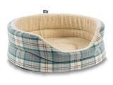 Snug Fleece Lined High Sided Oval Luxury Dog Bed 6 Sizes in Signature Pistachio Cream Tartan