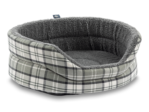 Snug Fleece Lined High Sided Oval Luxury Dog Bed 6 Sizes in Signature Graphite & Flint Tartan