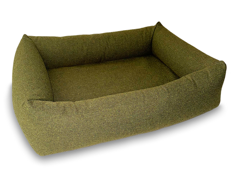Bolster Rectangular Orthopaedic Dog Bed Fully Washable with Zips and 4 Firm Bolster Tubular Sides 3 Sizes in Orkney Woodland Green