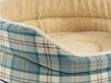 Snug Fleece Lined High Sided Oval Luxury Dog Bed 6 Sizes in Signature - Pistachio Cream Tartan