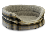 Snug Oval Dog Bed Extra Small in Avondale Beagle Plaid - Calming Grey and Soft Yellow