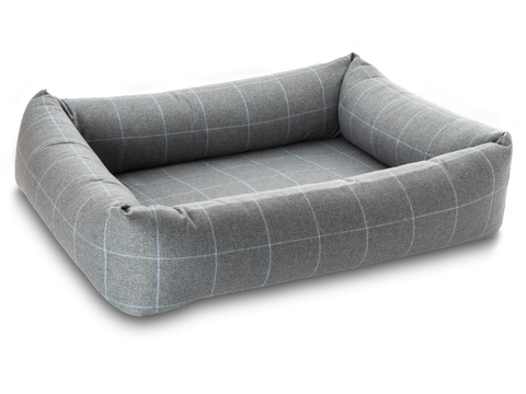 Pet Luxury Bolster Rectangular Dog Bed 3 Sizes in our Avondale in Classic Check: Blue-Grey