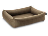 Pet Luxury Bolster Rectangular Dog Bed 3 Sizes in our Avondale in Classic Check: Brown-Burgundy