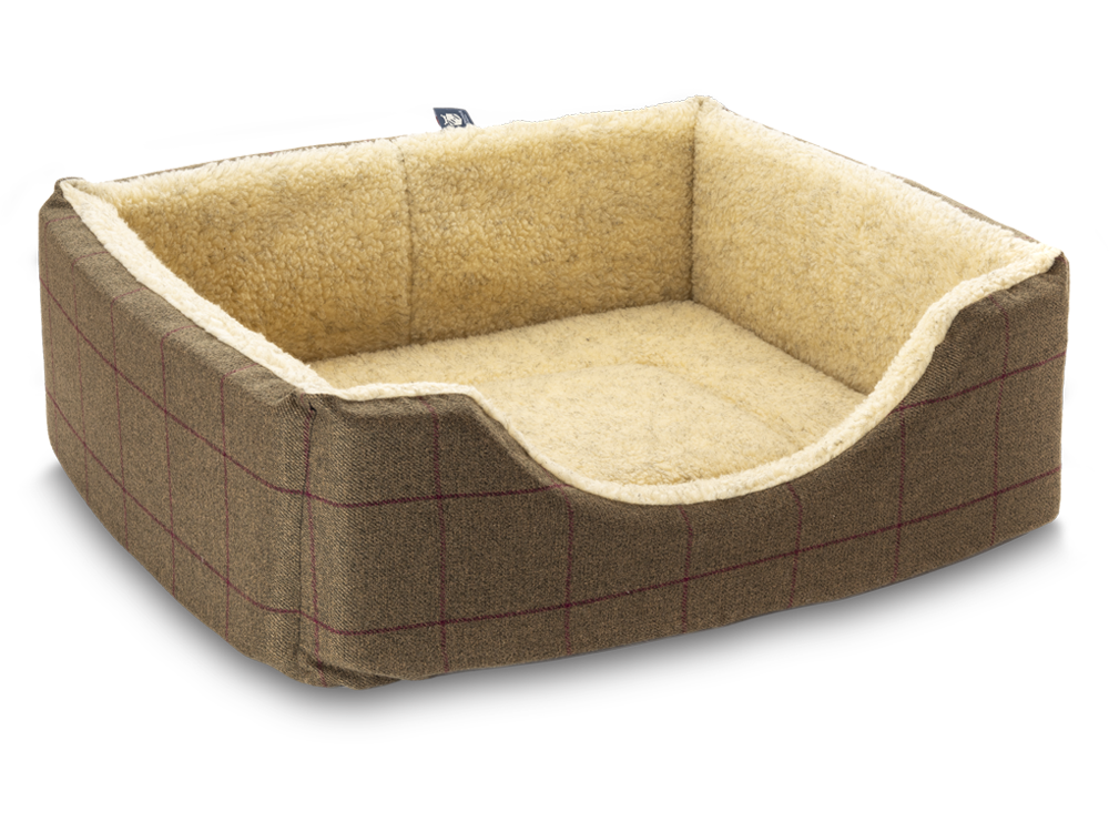 Haven Square Fleece Lined Luxury Dog Bed 5 Sizes in Classic Check: Bro