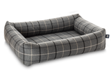 Pet Luxury Bolster Rectangular Dog Bed 3 Sizes in our Avondale in Signature Tartan: Charcoal-Black-Taupe