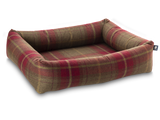Pet Luxury Bolster Rectangular Dog Bed 3 Sizes in our Avondale in Signature Tartan: Brown-Burgundy-Rust