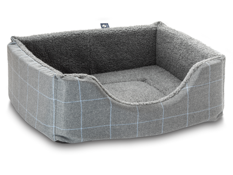 Pet Luxury Haven Square Dog Bed 5 Sizes in our Avondale in Classic Check: Blue-Grey