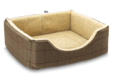 Pet Luxury Haven Square Dog Bed 5 Sizes in our Avondale in Classic Check: Brown-Burgundy