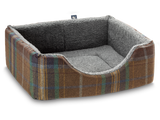 Pet Luxury Haven Square Dog Bed 5 Sizes in our Avondale in Signature Tartan: Olive-Heather-Chestnut