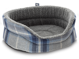 Snug Fleece Lined Oval Dog Bed 6 Sizes in our Avondale Signature Tartan Blue-Grey-Navy