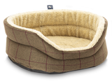 Pet Luxury Snug Oval Dog Bed 6 Sizes in our Avondale Signature Tartan Olive-Heather-Chestnut